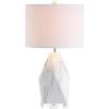 JONATHAN Y 25.5″ White Ceramic Marble-Effect Table Lamp with Crystal Base, Modern Geometric Faceted Bedside Lamp with White Linen Shade, UL Listed, LED Bulb Included JYL3042A