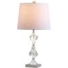 JONATHAN Y 26″ Clear Crystal Column Table Lamp, Glam Transitional Chrome Metal Lamp with White Linen Shade for Living Room Bedroom Nightstand, LED Bulb Included JYL2038A
