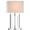 JONATHAN Y 26″ Clear and Black Crystal Table Lamp, Modern Geometric Glam Glass Lamp with White Linen Drum Shade for Living Room Bedroom Nightstand, LED Bulb Included JYL2015A