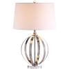 JONATHAN Y 26″ Polished Nickel Metal Orb LED Table Lamp, Modern Contemporary Iron and Crystal Base, White Linen Drum Shade for Living Room Bedroom, LED Bulb Included JYL1086A