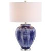 JONATHAN Y 26″ Seaside Blue Ceramic LED Table Lamp, Coastal Glam Reactive Glaze Lamp with Crystal Base for Living Room Bedroom, White Linen Drum Shade, LED Bulb Included JYL5013A