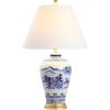 JONATHAN Y 26.5″ Blue and White Ceramic Ginger Jar Table Lamp, Traditional Chinoiseries Landscape for Bedroom Living Room, White Linen Empire Shade, LED Bulb Included JYL6610A