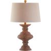 JONATHAN Y 26.5″ Brown Faux Bois Resin Table Lamp, Traditional Wood Turned Design for Living Room Bedroom, Light Taupe Linen Shade, LED Bulb Included, UL Listed JYL1001A