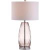 JONATHAN Y 26.5″ Smoked Gray Glass Table Lamp, Modern Faceted Bedside Lamp, White Linen Drum Shade, Chrome Base, LED Bulb Included for Bedroom, Living Room, Nightstand JYL4009A(Smoked Gray)