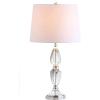 JONATHAN Y 27″ Clear Crystal LED Table Lamp, Traditional French Country Chrome Nightstand Lamp with White Linen Drum Shade for Living Room, LED Bulb Included JYL2039A