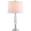 JONATHAN Y 27″ Clear Fluted Crystal LED Table Lamp, Glam Traditional Chrome Bedside Lamp for Living Room Bedroom, White Linen Empire Shade, LED Bulb Included JYL2046A