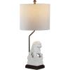 JONATHAN Y 27.5″ White Guardian Lion Ceramic Table Lamp, Classic Chinoiserie Hollywood Regency Nightstand Lamp with White Linen Shade for Living Room, LED Bulb Included JYL4038A