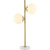 JONATHAN Y 28″ Brass Gold 2-Light Art Deco LED Table Lamp, Coastal Vintage Iron Lamp with White Marble Base and Frosted Glass Globe Shades, LED Bulbs Included JYL1107A