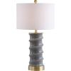 JONATHAN Y 28″ Dark Grey/Gold Modern Ceramic Table Lamp for Living Room, White Linen Drum Shade, Bedside Nightstand Lamp for Bedroom, LED Bulb Included, Ridged Design JYL3052A(Dark Gray)