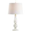 JONATHAN Y 28″ Navy Modern Glass Table Lamp for Bedroom Living Room Decor, White Faux Silk Shade, Fluted Gourd Glam Design, Brass Accents, LED Bulb Included (JYL2072B)(White Pearl)