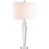 JONATHAN Y 28.5″ Clear Crystal Table Lamp, Modern Glam Column Lamp with White Linen Drum Shade for Living Room Bedroom Nightstand, Chrome Finish, LED Bulb Included JYL5018A