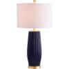 JONATHAN Y 28.5″ Navy Blue Modern Ceramic Table Lamp for Living Room Bedroom, Fluted Bedside Nightstand Lamp with White Linen Shade, Gold Base, LED Bulb Included JYL5045A(Navy)