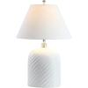 JONATHAN Y 28.5″ White Ceramic Serge Swirl Table Lamp, Bohemian Glam Bedside Lamp for Living Room, Bedroom, White Linen Empire Shade, UL Listed, LED Bulb Included JYL6616A