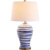 JONATHAN Y 29″ Brown/White Ceramic Table Lamp for Living Room Bedroom Office, Modern Coastal Bedside Lamp with White Linen Shade, Traditional Nightstand Lamp, LED Bulb (JYL3016B)(Blue/White)