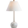 JONATHAN Y 29″ Gold/White Modern Minimalist Resin and Metal LED Table Lamp for Living Room, Bedside Nightstand Lamp with White Linen Shade, LED Bulb Included JYL3065A(Gold/White)
