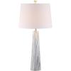 JONATHAN Y 29″ White/Black Faux Marble Resin Table Lamp, Modern Glam Bedside Nightstand Lamp for Living Room, White Linen Drum Shade, UL Listed, LED Bulb Included JYL1002A