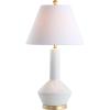 JONATHAN Y 29″ White/Brass Ceramic Table Lamp for Bedroom, White Linen Shade, Mid-Century Modern Gourd Bedside Lamp for Living Room, LED Bulb Included (JYL6207B)(White)
