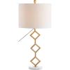 JONATHAN Y 29.5″ Gold Modern Geometric Table Lamp with Marble Base, Glam Diamante Metal Diamond Silhouette Lamp for Bedroom Living Room, White Linen Shade, LED Bulb Included JYL1080A