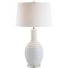 JONATHAN Y 29.5″ White Ceramic LED Table Lamp for Living Room Bedroom Decor, Modern Ribbed Sculptural Design with White Linen Shade, Large Bedside Nightstand Lamp JYL8020A(White)