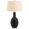 JONATHAN Y 29.5″ White Ceramic LED Table Lamp for Living Room Bedroom Decor, Modern Ribbed Sculptural Design with White Linen Shade, Large Bedside Nightstand Lamp JYL8020A(Black)