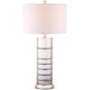JONATHAN Y 31″ Silver Leaf Resin Table Lamp, Modern Farmhouse Wrapped Rope Bedside Lamp for Living Room Bedroom, White Linen Drum Shade, UL Listed, LED Bulb Included JYL1012A