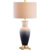 JONATHAN Y 31.5″ White/Gray Dip Dye Ceramic Table Lamp for Living Room, Large Bedside Lamp for Bedroom with White Linen Drum Shade, Traditional End Table Light, LED Bulb (JYL3017B)(Blue)