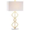 JONATHAN Y 32″ Gold Selina Ogee Trellis LED Table Lamp, Glam Modern Iron Geometric Lamp for Living Room Bedroom, White Linen Rectangle Shade, LED Bulb Included JYL3072A