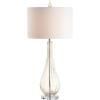 JONATHAN Y 32.75″ Champagne Glass Table Lamp, Traditional Teardrop Crystal Bedside Lamp with White Faux Silk Drum Shade for Living Room, UL Listed, LED Bulb Included JYL2070A