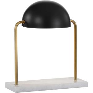 JONATHAN Y 13.5″ Brass Gold and Black Art Deco Dome Table Lamp with White Marble Base, Modern Glam Desk Lamp for Living Room, Office, Bedroom, Metal Shade, LED Bulb Included JYL1044A