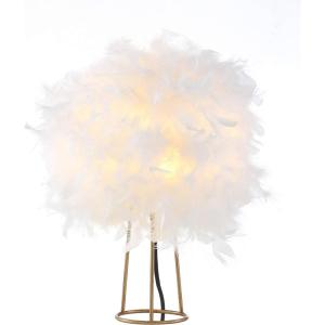JONATHAN Y 16″ White/Gold Contemporary Feather Metal LED Table Lamp, Chic Feather Dome Shade and Gold Iron Base for Bedroom, Living Room Nightstand, LED Bulb Included JYL9051A