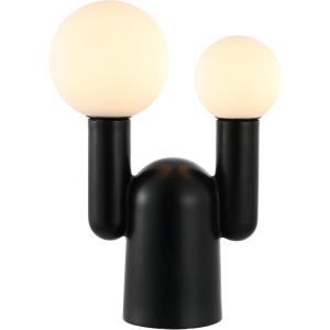 JONATHAN Y 19″ Black 2-Light Modern Mid-Century Resin Cactus LED Table Lamp, Frosted Glass Globe Shades, Scandinavian Minimalist Lamp for Living Room, LED Bulbs Included JYL4063A