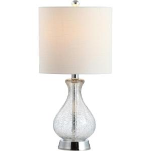 JONATHAN Y 21″ Chrome and Crackled Glass Table Lamp, Contemporary Artisanal Metal Bedside Lamp for Living Room, White Linen Shade, UL Listed, LED Bulb Included JYL4035A