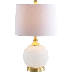 JONATHAN Y 22″ White/Brass Gold Dotted Glass Table Lamp, Contemporary Metal Bedside Lamp with White Linen Drum Shade for Living Room Bedroom, LED Bulb Included, UL Listed JYL6200A