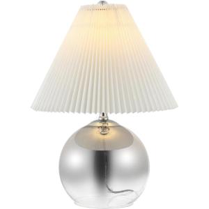 JONATHAN Y 22.5″ Smoke Gradient/Chrome Glass Table Lamp for Living Room Bedroom, Mid-Century Modern Glam Globe Lamp with White Linen Pleated Shade, LED Bulb Included JYL1139A