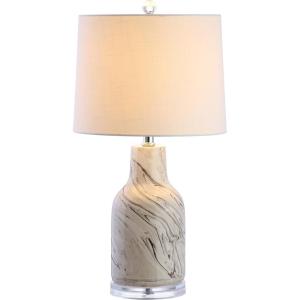 JONATHAN Y 23″ Gray and White Marble Ceramic LED Table Lamp, Traditional Hand-Finished Bedside Lamp for Living Room Bedroom, White Linen Shade, LED Bulb Included JYL3004A