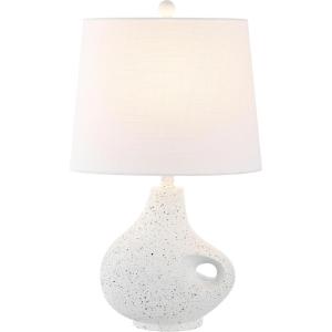 JONATHAN Y 24″ White Terrazzo Resin Gourd LED Table Lamp, Minimalist Modern Coastal Bedside Lamp with White Linen Oval Shade for Living Room, LED Bulb Included JYL4059A
