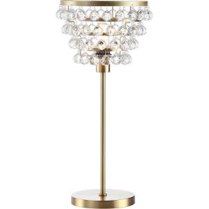 JONATHAN Y 25″ Brass Gold/Clear Table Lamp, Modern Industrial Chandelier Style Light, Clear Crystal Beads, Glam Bedside Nightstand Lamp for Bedroom Living Room, LED Bulb Included (JYL9004B)(Brass Gold)