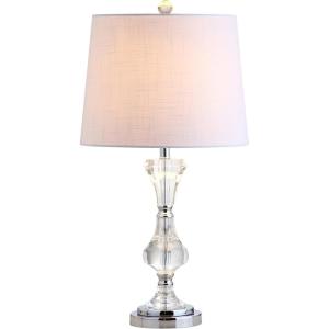 JONATHAN Y 25″ Clear Crystal Table Lamp, Glam Traditional Faceted Glass Bedside Lamp for Living Room Bedroom, White Linen Shade, Chrome Accents, LED Bulb Included JYL2040A