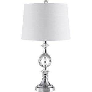 JONATHAN Y 25.5″ Clear Crystal and Chrome Table Lamp, Glam Faceted Sphere Bedside Lamp with White Linen Drum Shade for Living Room, Bedroom, LED Bulb Included, UL Listed JYL5036A