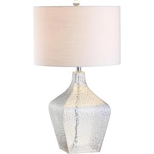 JONATHAN Y 26″ Clear Glass Demijohn Table Lamp, Modern Transitional Bedside Nightstand Lamp for Living Room Bedroom, White Linen Drum Shade, UL Listed, LED Bulb Included JYL5024A