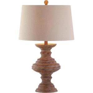 JONATHAN Y 26.5″ Brown Faux Bois Resin Table Lamp, Traditional Wood Turned Design for Living Room Bedroom, Light Taupe Linen Shade, LED Bulb Included, UL Listed JYL1001A