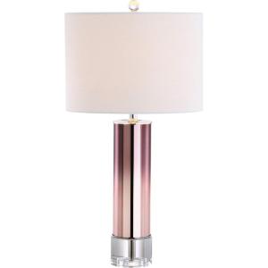 JONATHAN Y 27″ Blue Glass Crystal Table Lamp for Bedroom Living Room Nightstand, Modern Ombre Bedside Lamp, White Linen Drum Shade, LED Bulb Included JYL1069A(Pink)