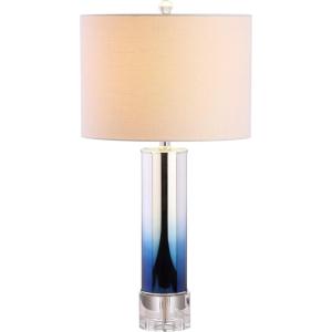 JONATHAN Y 27″ Blue Glass Crystal Table Lamp for Bedroom Living Room Nightstand, Modern Ombre Bedside Lamp, White Linen Drum Shade, LED Bulb Included JYL1069A(Blue)