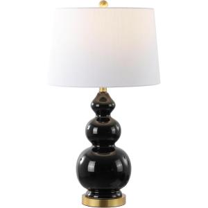 JONATHAN Y 27.5″ White/Brass Gold Modern Ceramic Gourd Table Lamp for Living Room, Large Bedside Nightstand Lamp for Bedroom, White Linen Drum Shade, LED Bulb Included (JYL4023D)(Black)