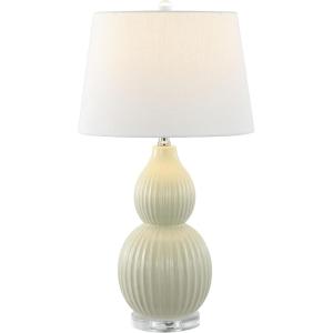 JONATHAN Y 28.25″ Light Olive Ceramic Table Lamp, Modern Fluted Gourd Bedside Lamp for Living Room Bedroom, White Linen Shade, LED Bulb Included, UL Listed (JYL8019C)(Light Olive)