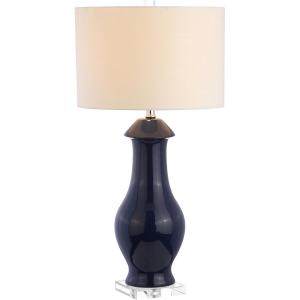 JONATHAN Y 31″ Navy Blue Ceramic and Crystal Table Lamp, Contemporary Slender Vase Bedside Lamp for Living Room, White Linen Drum Shade, UL Listed, LED Bulb Included JYL8017A