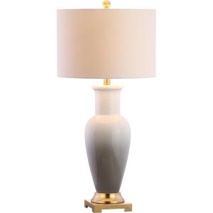 JONATHAN Y 31.5″ White/Gray Dip Dye Ceramic Table Lamp for Living Room, Large Bedside Lamp for Bedroom with White Linen Drum Shade, Traditional End Table Light, LED Bulb (JYL3017B)(Gray)