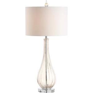 JONATHAN Y 32.75″ Champagne Glass Table Lamp, Traditional Teardrop Crystal Bedside Lamp with White Faux Silk Drum Shade for Living Room, UL Listed, LED Bulb Included JYL2070A