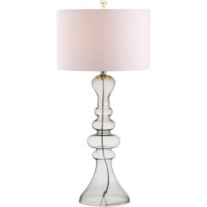 JONATHAN Y 35″ Smoke Gray Curved Glass Table Lamp for Living Room, Large Modern Bedside Lamp for Bedroom Nightstand, White Linen Drum Shade, LED Bulb Included (JYL4012E)(Smoke Gray)
