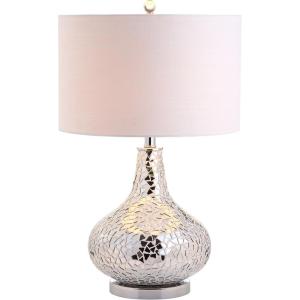 JONATHAN Y JYL1056A Emilia 26″ Mirrored Mosaic LED Table Lamp Contemporary Glam Bedside Desk Nightstand Lamp for Bedroom Living Room Office College Bookcase LED Bulb Included, Silver